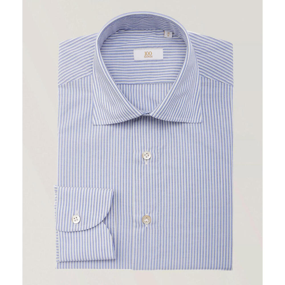 100 Hands Cotton Silk Pinstripe Dress Shirt Size 38 / 15